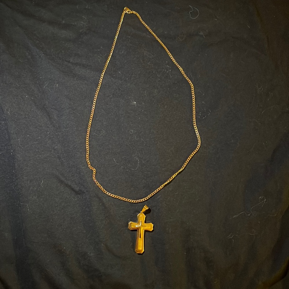 14k plated cross pendant and 18 in micro Cuban chain